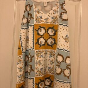 Joie V-Neck Floral Top in Blue and Mustard. Adjustable straps. Large.